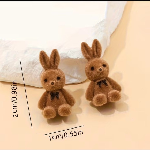 Cute Brown Bunny Plush Earrings - Picture 3 of 3
